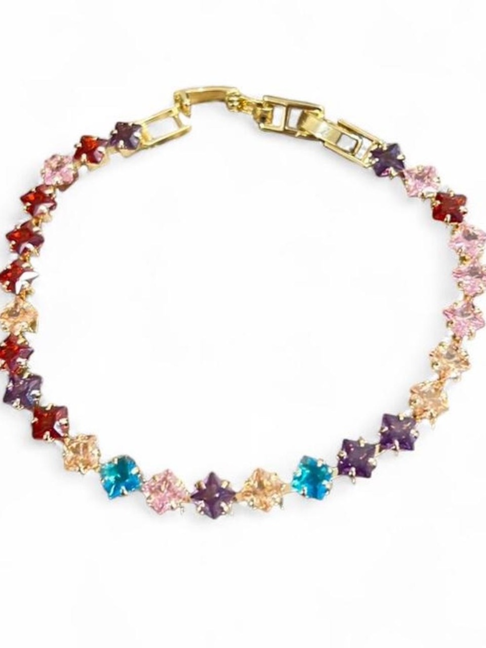Multicolored Diamond Shaped Cubic Zirconias Bracelet